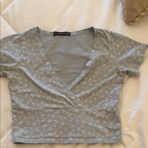 Brandy Melville Light Blue Floral Crop Top